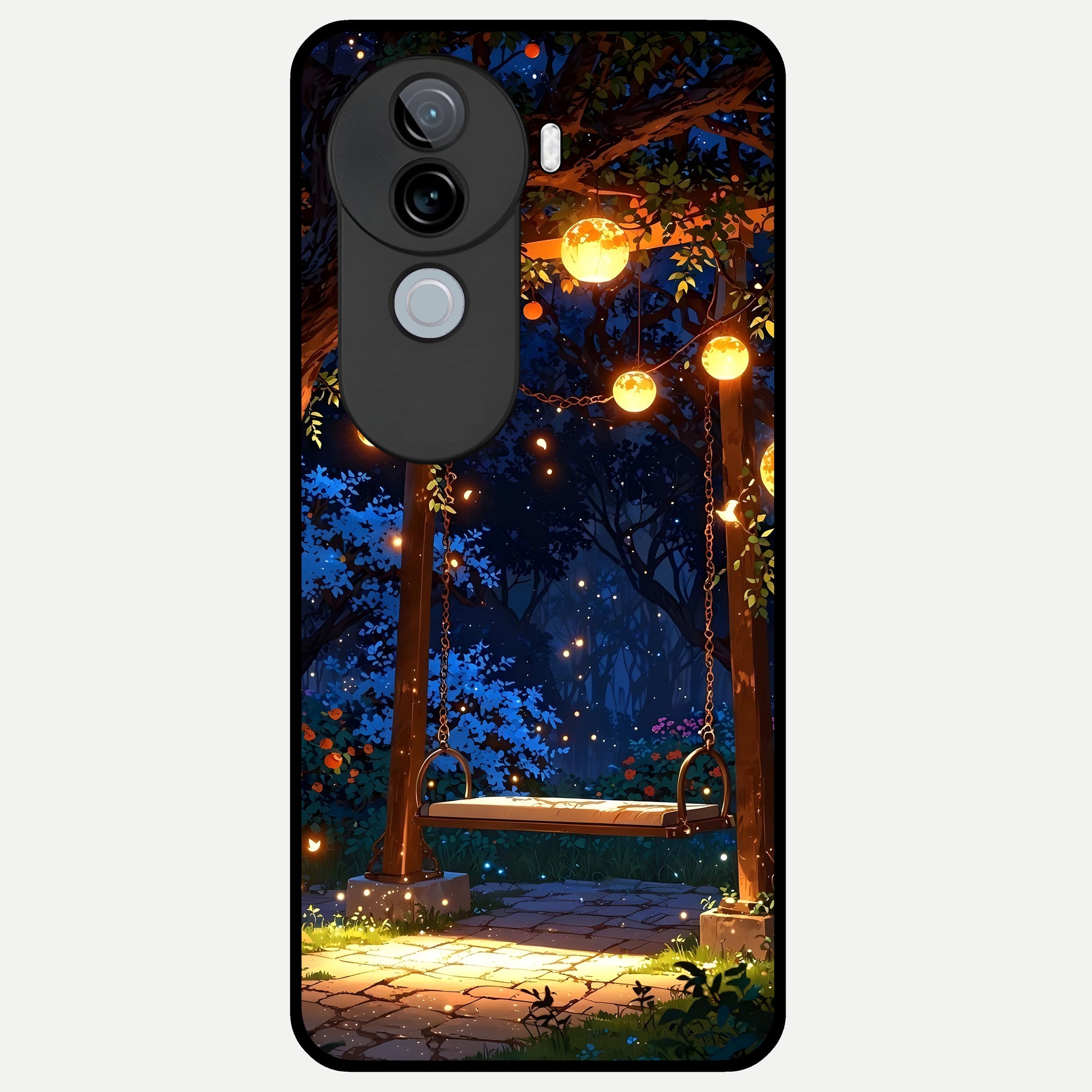  Twilight Garden Swing Glass Case for iQOO Z9s back cover – full design glossy printed glass finish