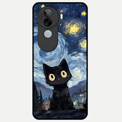  Van Gogh Cat Glass Case for iQOO Z9s back cover – full design glossy printed glass finish