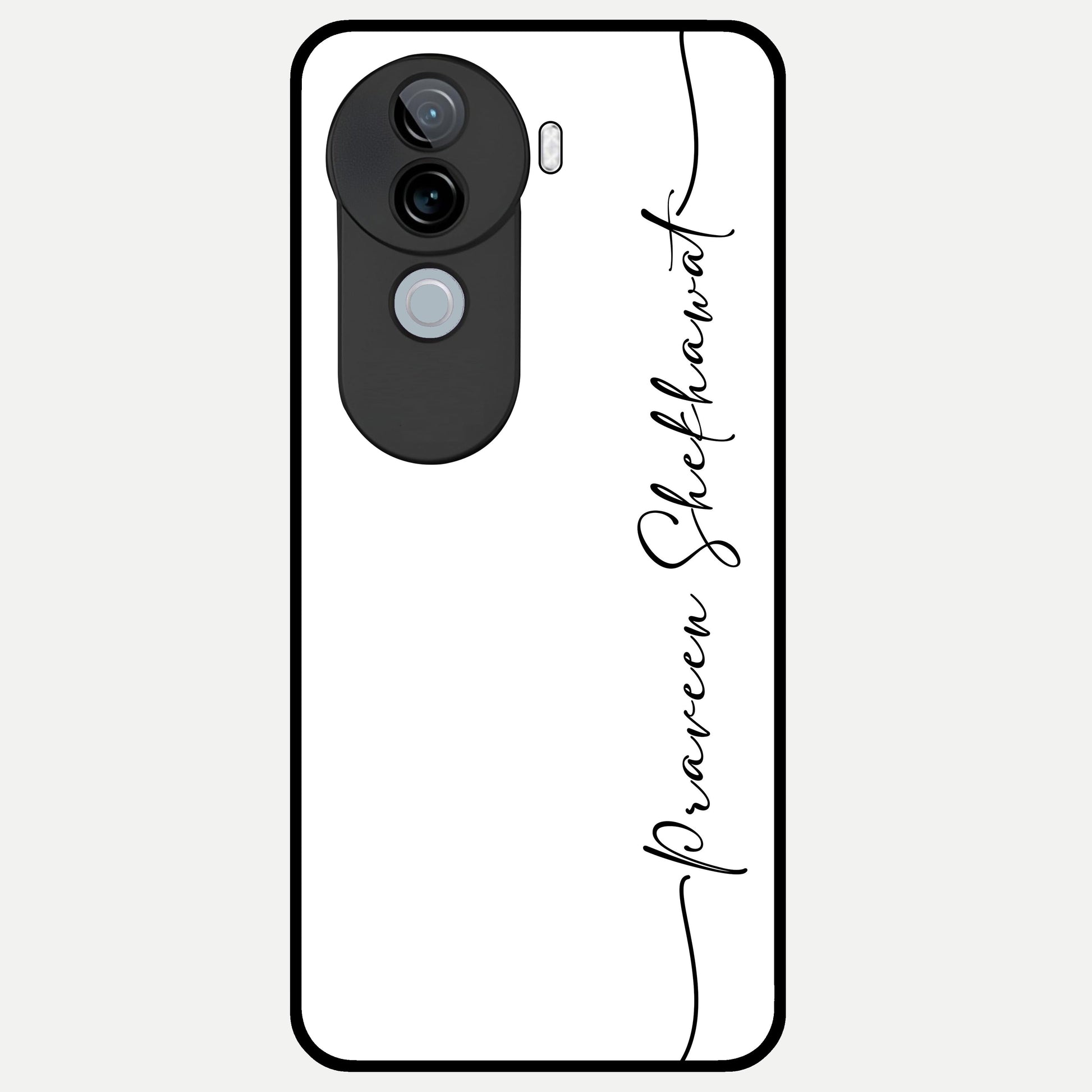  White Tune Custom Name Glass Case for iQOO Z9s back cover – personalized glossy printed glass finish