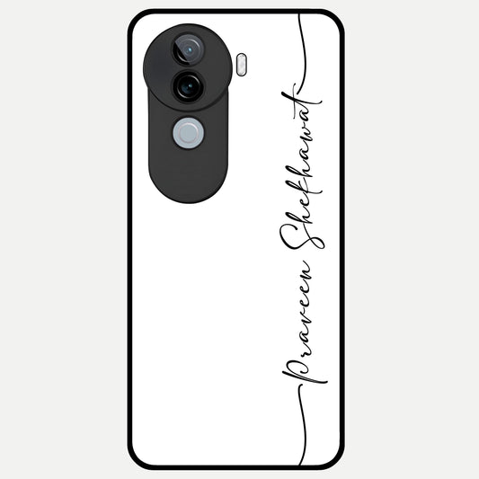  White Tune Custom Name Glass Case for iQOO Z9s back cover – personalized glossy printed glass finish
