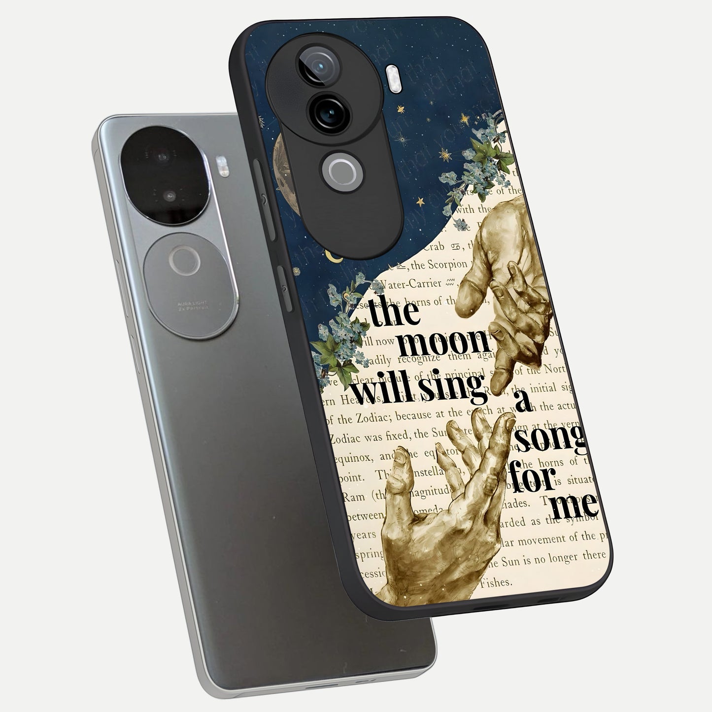  Aesthetic Divine phone case for iQOO Z9s showing premium glass back cover with detailed artwork