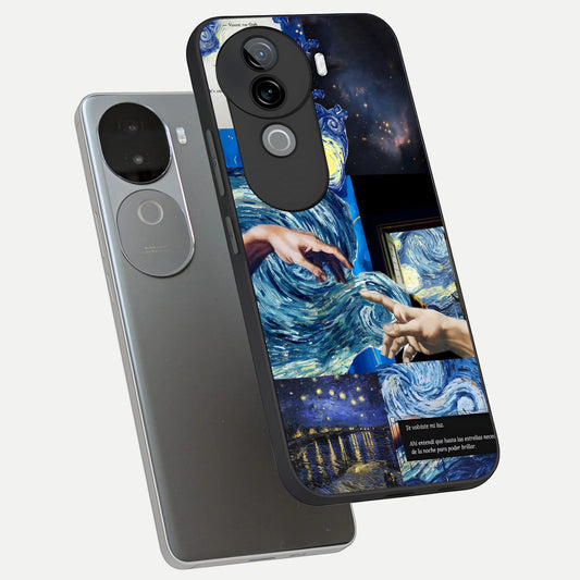  Aesthetic Vando Hands phone case for iQOO Z9s showing premium glass back cover with detailed artwork