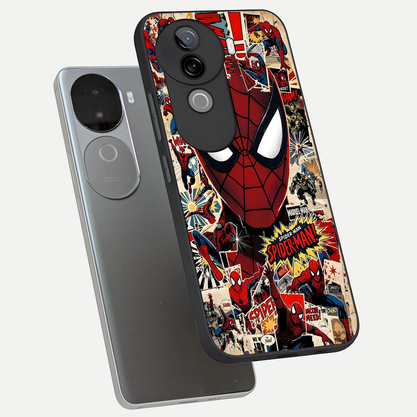  Aesthetic Wonder Spider phone case for iQOO Z9s showing premium glass back cover with detailed artwork