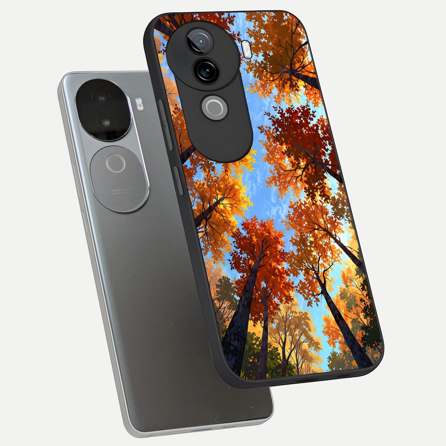  Autumn Sky Rise phone case for iQOO Z9s showing premium glass back cover with detailed artwork