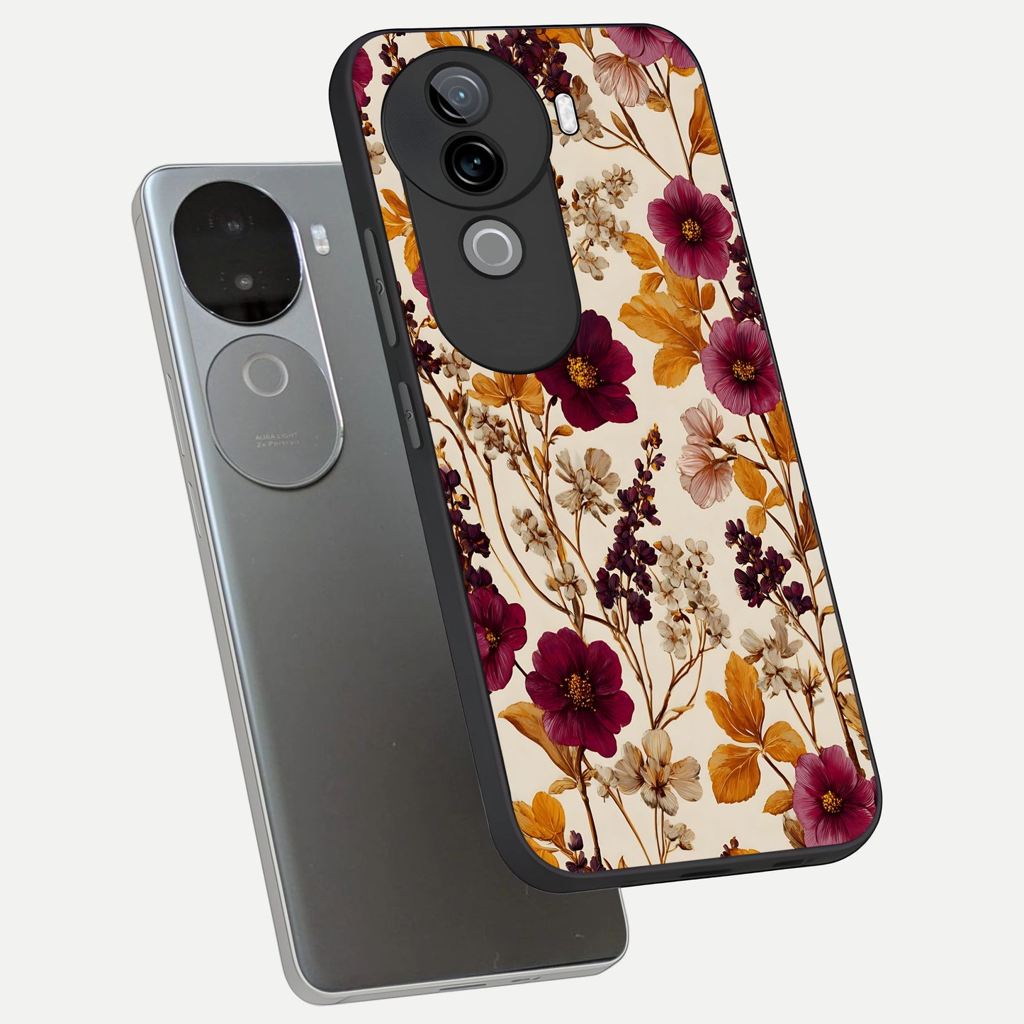  Autumn Wine Bloom phone case for iQOO Z9s showing premium glass back cover with detailed artwork