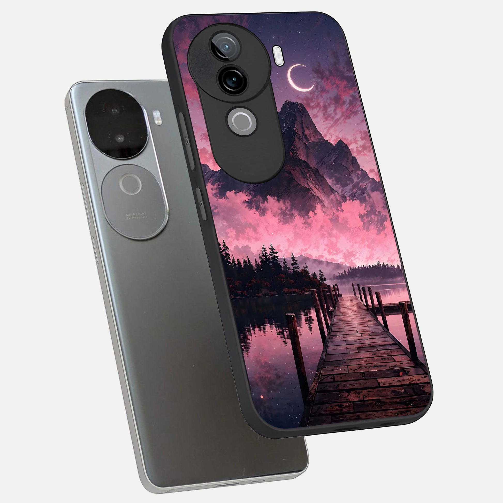  Beautiful Mountain View phone case for iQOO Z9s showing premium glass back cover with detailed artwork