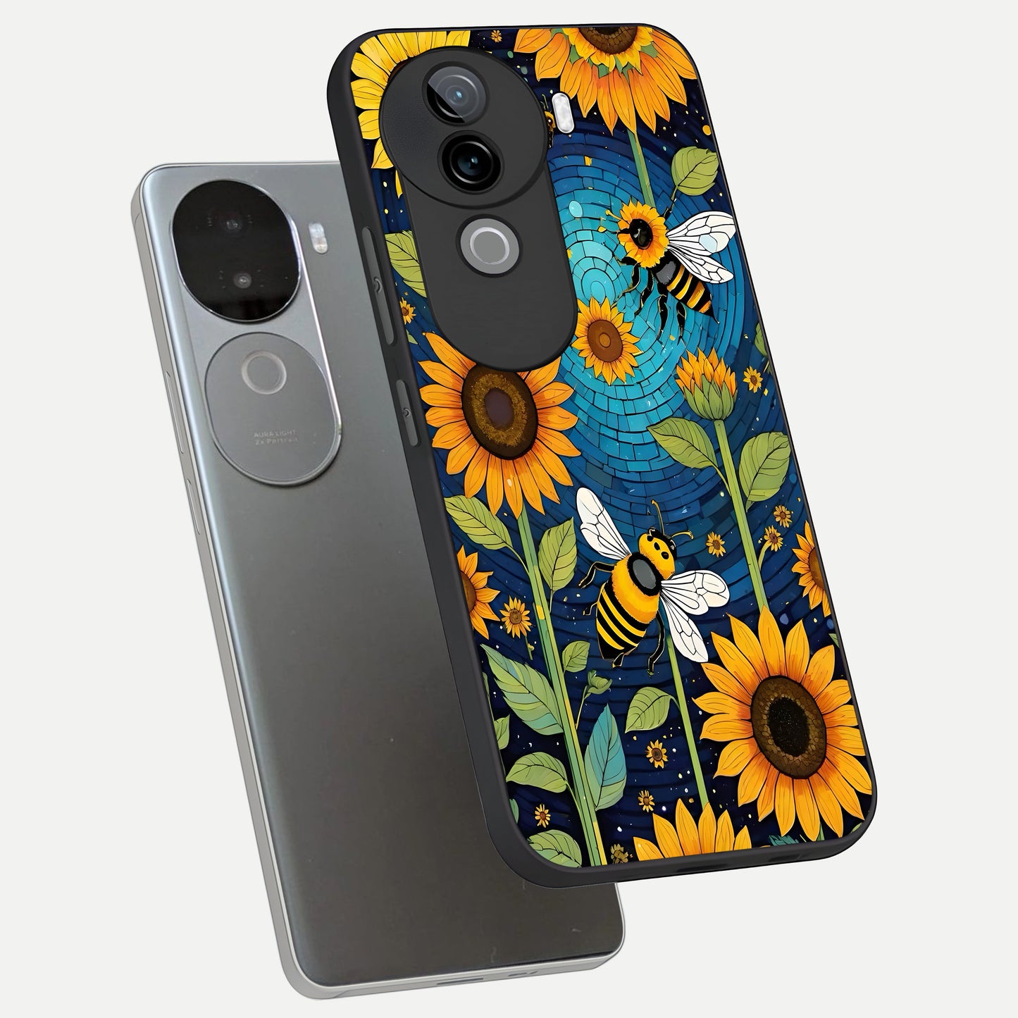  Bees And Sunflowers phone case for iQOO Z9s showing premium glass back cover with detailed artwork
