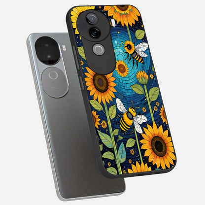  Bees And Sunflowers phone case for iQOO Z9s showing premium glass back cover with detailed artwork