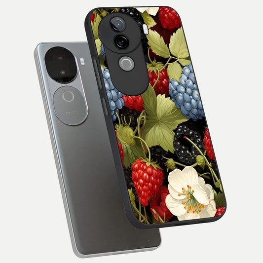  Berry Bloom Charm phone case for iQOO Z9s showing premium glass back cover with detailed artwork
