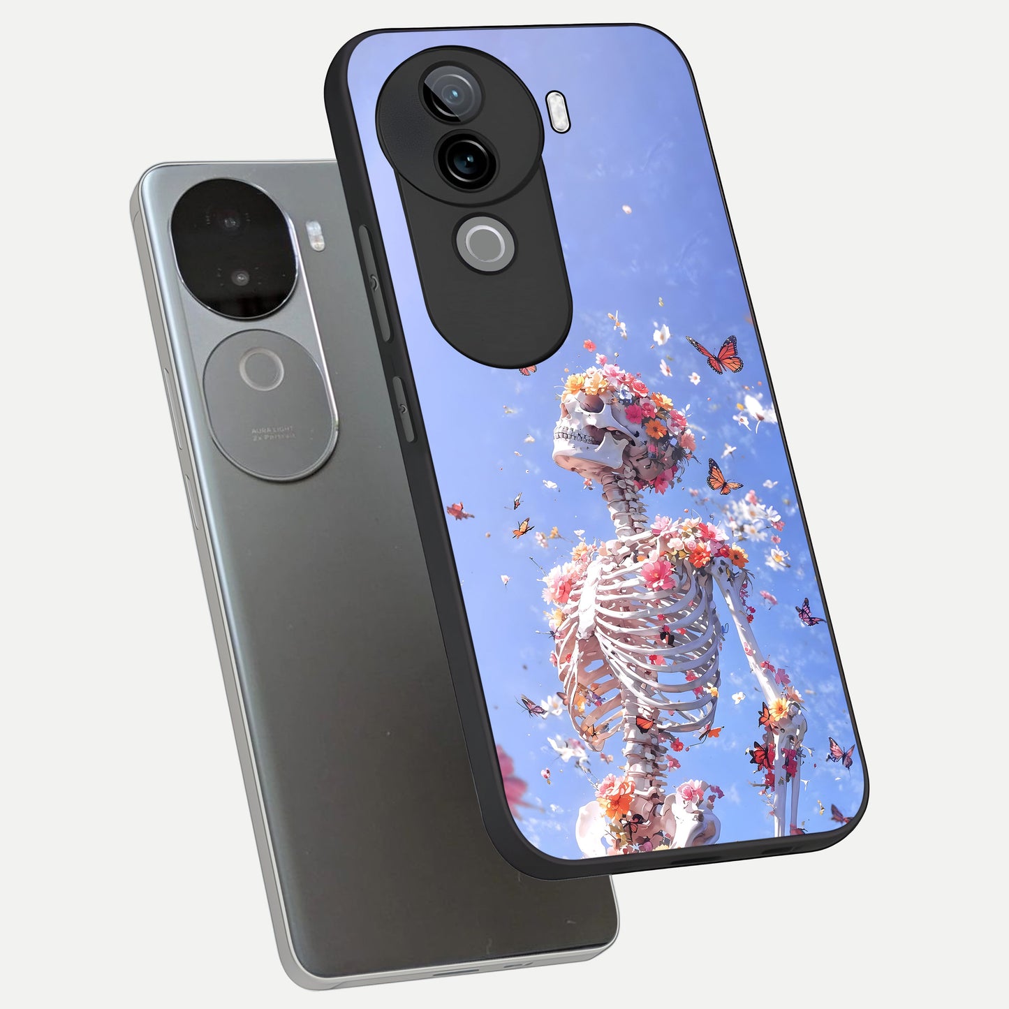  Bloom Beyond Bones phone case for iQOO Z9s showing premium glass back cover with detailed artwork