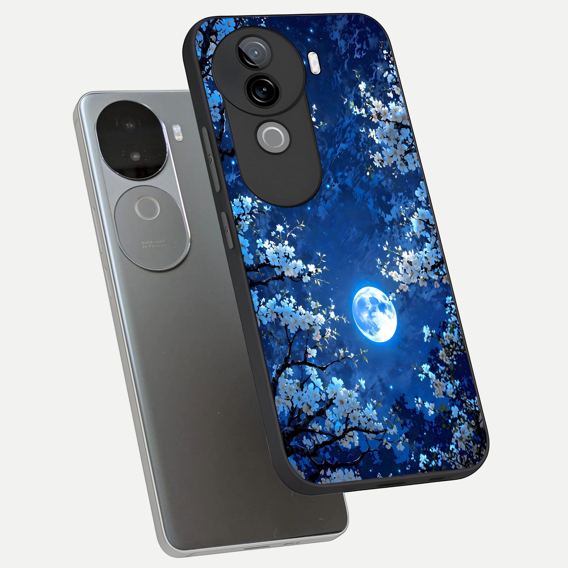  Blossom Moonlight Sky phone case for iQOO Z9s showing premium glass back cover with detailed artwork