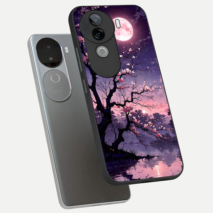  Blossom Pink Moon phone case for iQOO Z9s showing premium glass back cover with detailed artwork