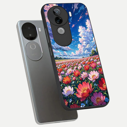  Blossom Sky Field phone case for iQOO Z9s showing premium glass back cover with detailed artwork