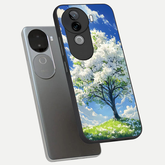  Blossom Sky Serenity phone case for iQOO Z9s showing premium glass back cover with detailed artwork