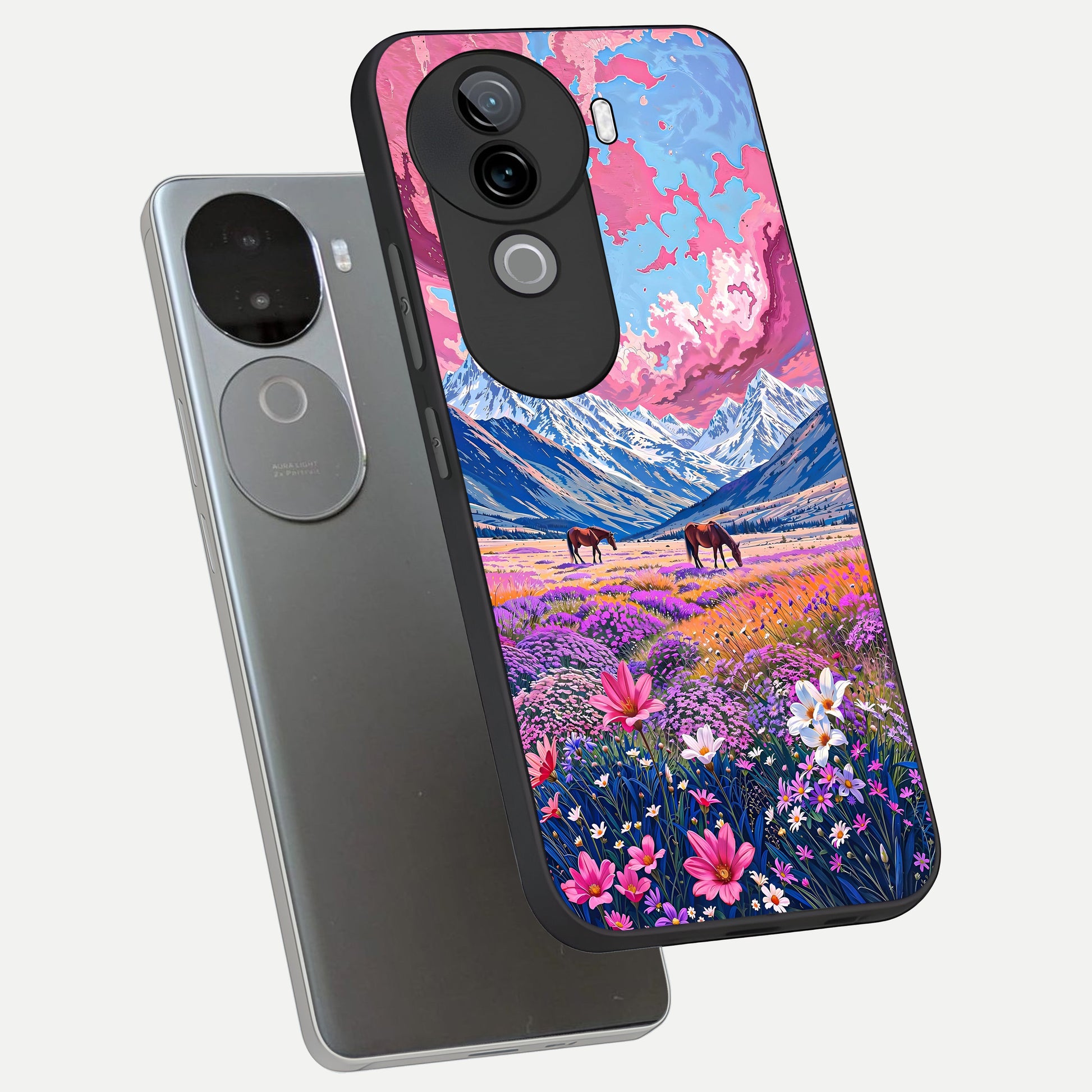  Blossom Valley Dream phone case for iQOO Z9s showing premium glass back cover with detailed artwork