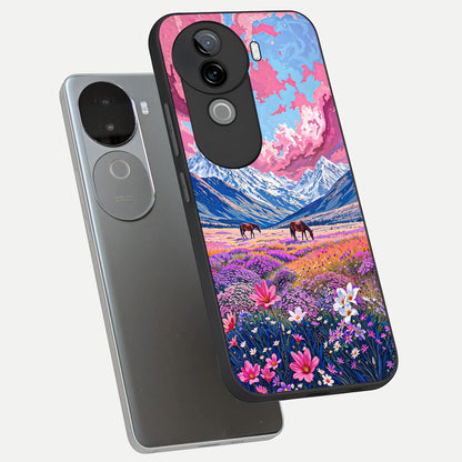  Blossom Valley Dream phone case for iQOO Z9s showing premium glass back cover with detailed artwork