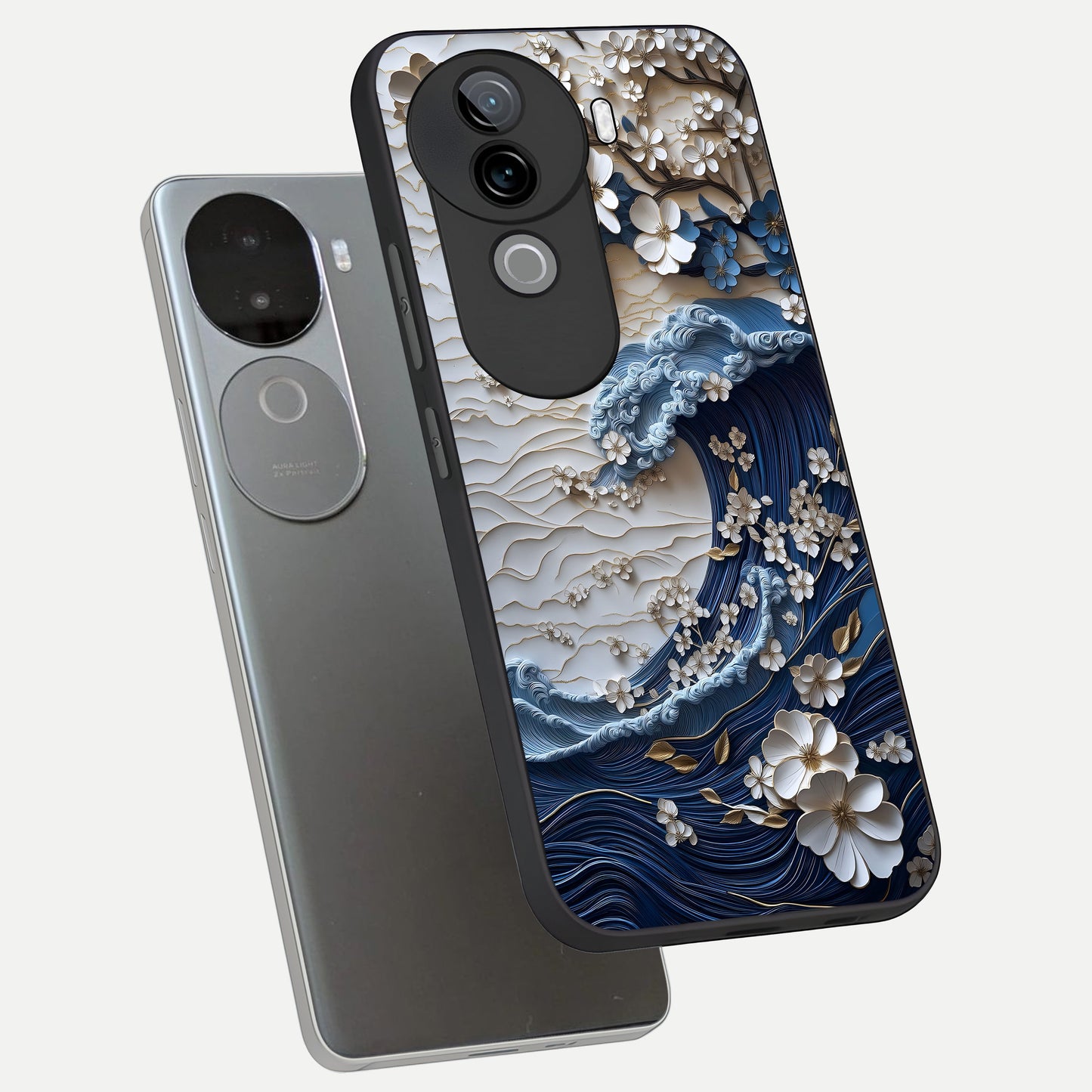 Blossom Wave Art phone case for iQOO Z9s showing premium glass back cover with detailed artwork