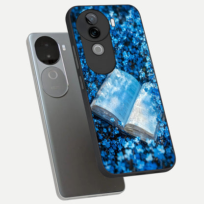  Blue Bloom Tales phone case for iQOO Z9s showing premium glass back cover with detailed artwork