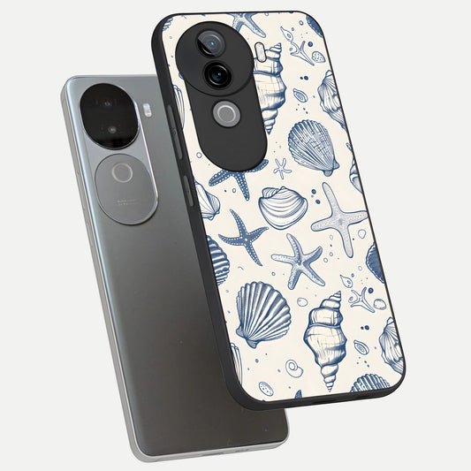  Blue Ocean Outline phone case for iQOO Z9s showing premium glass back cover with detailed artwork