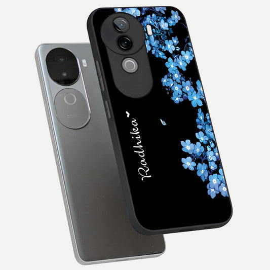  Blue Petal Dream Custom Name phone case for iQOO Z9s showing premium glass back cover with detailed artwork