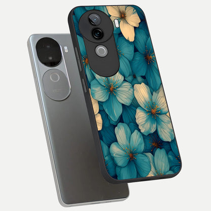  Blue Shade Floral phone case for iQOO Z9s showing premium glass back cover with detailed artwork