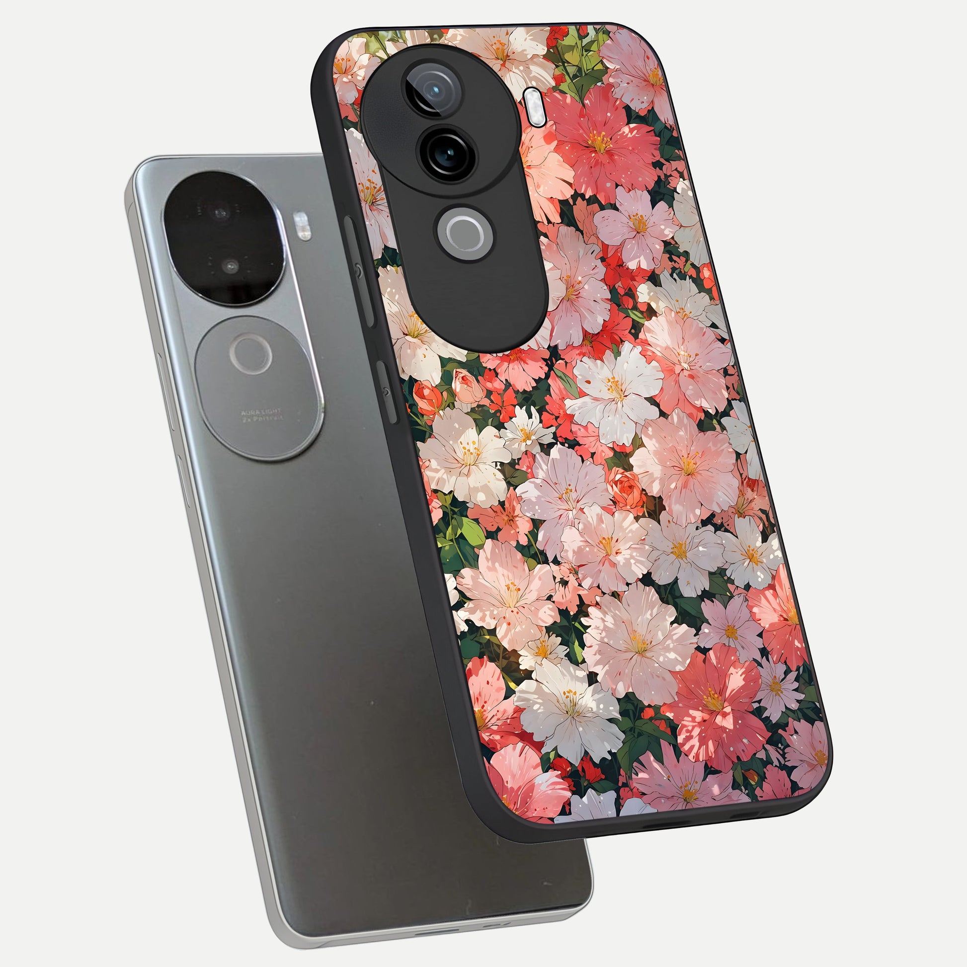  Blush Bloom Field phone case for iQOO Z9s showing premium glass back cover with detailed artwork