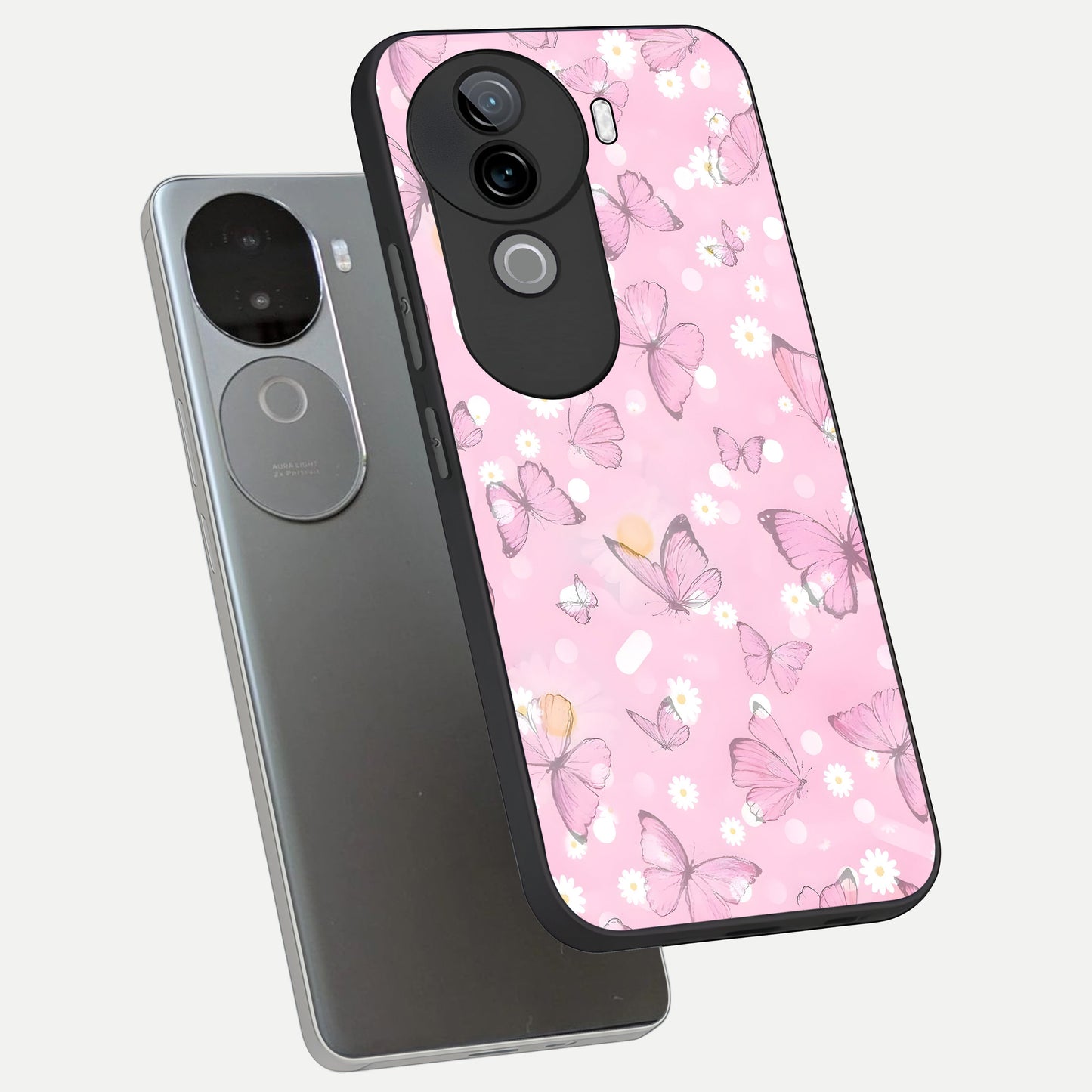  Blush Butterfly Garden phone case for iQOO Z9s showing premium glass back cover with detailed artwork