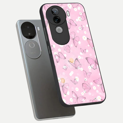  Blush Butterfly Garden phone case for iQOO Z9s showing premium glass back cover with detailed artwork