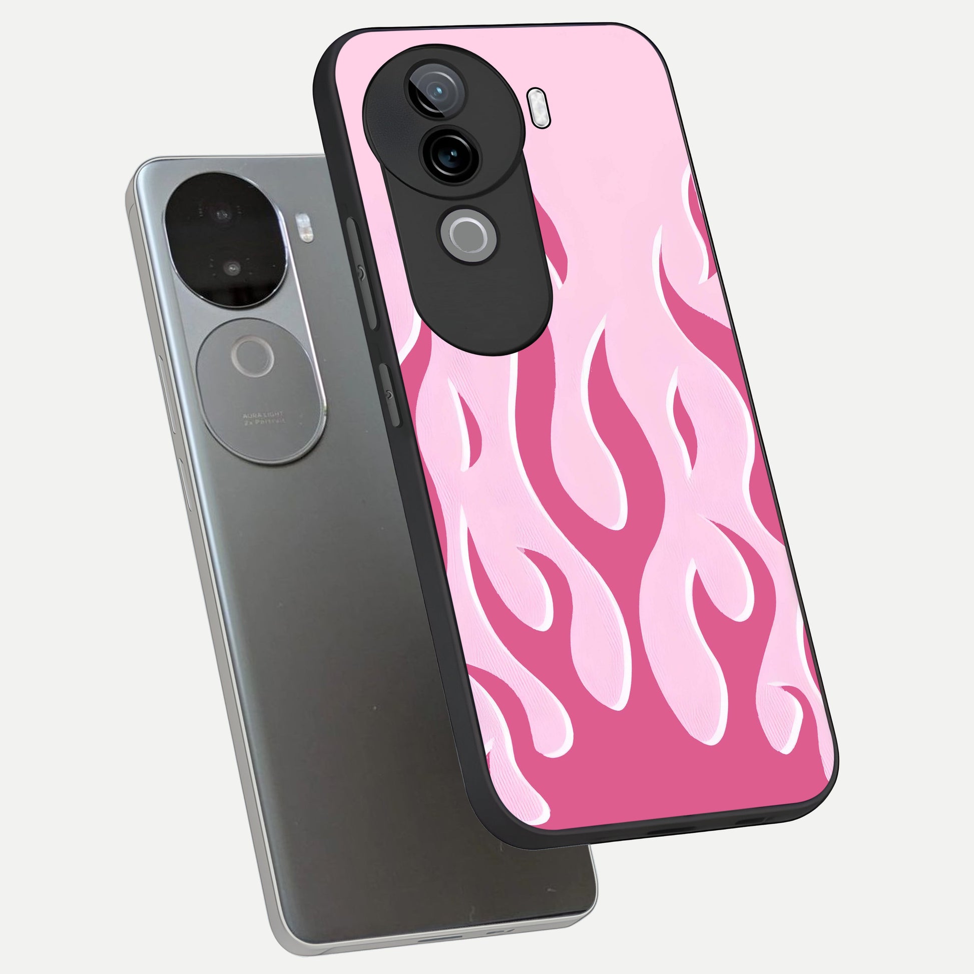  Blush Flame Energy phone case for iQOO Z9s showing premium glass back cover with detailed artwork