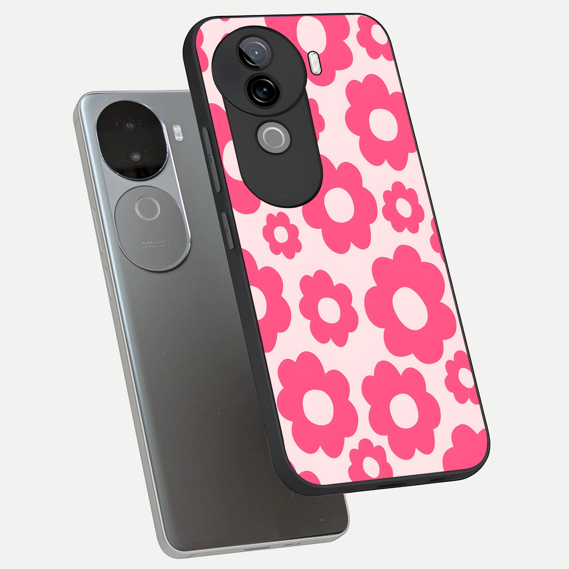  Blush Flower Pop phone case for iQOO Z9s showing premium glass back cover with detailed artwork