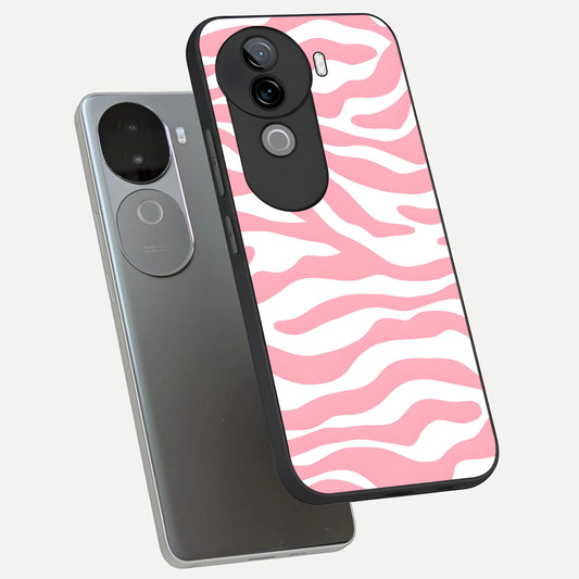  Blush Zebra Flow phone case for iQOO Z9s showing premium glass back cover with detailed artwork