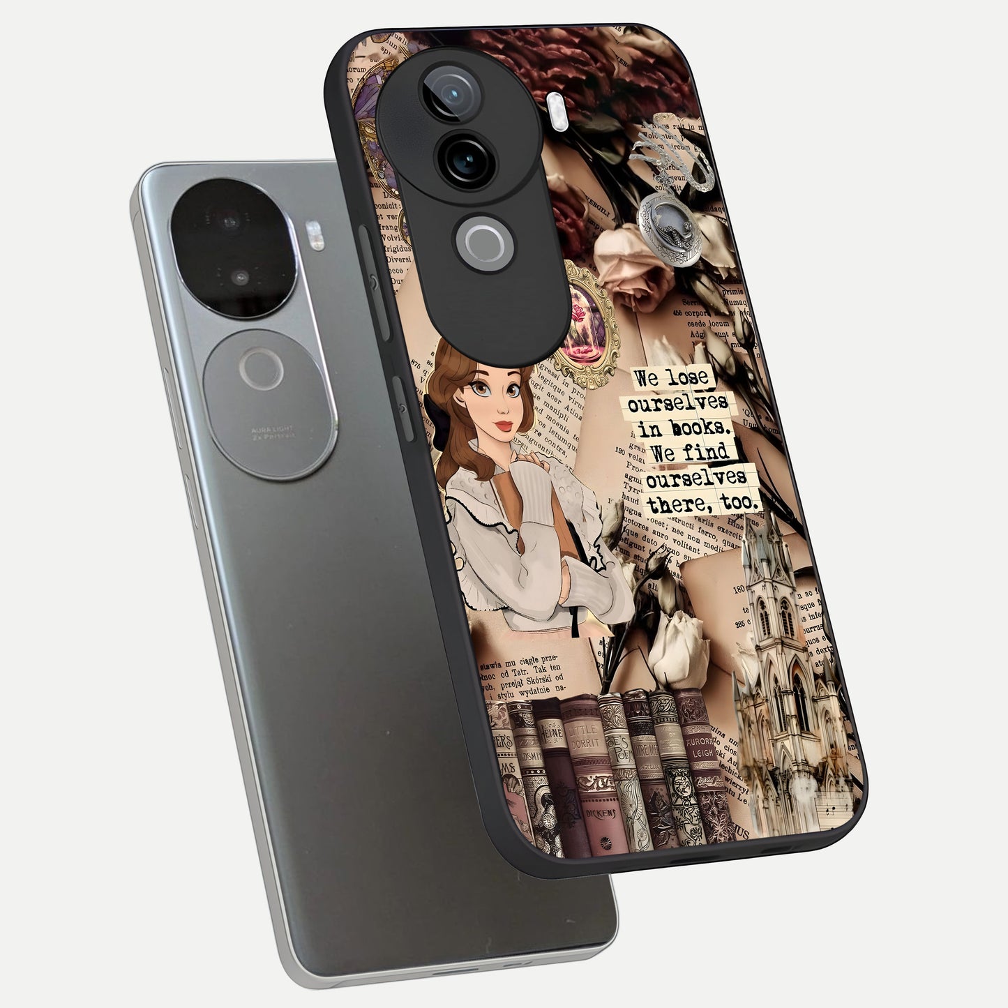  Bookish Dream World phone case for iQOO Z9s showing premium glass back cover with detailed artwork
