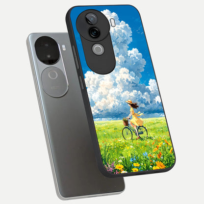  Breezy Meadow Ride phone case for iQOO Z9s showing premium glass back cover with detailed artwork