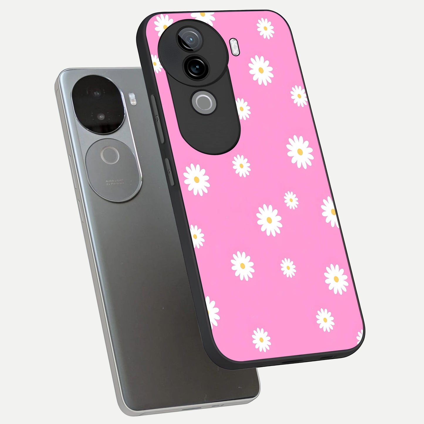  Bubblegum Daisy Pop phone case for iQOO Z9s showing premium glass back cover with detailed artwork