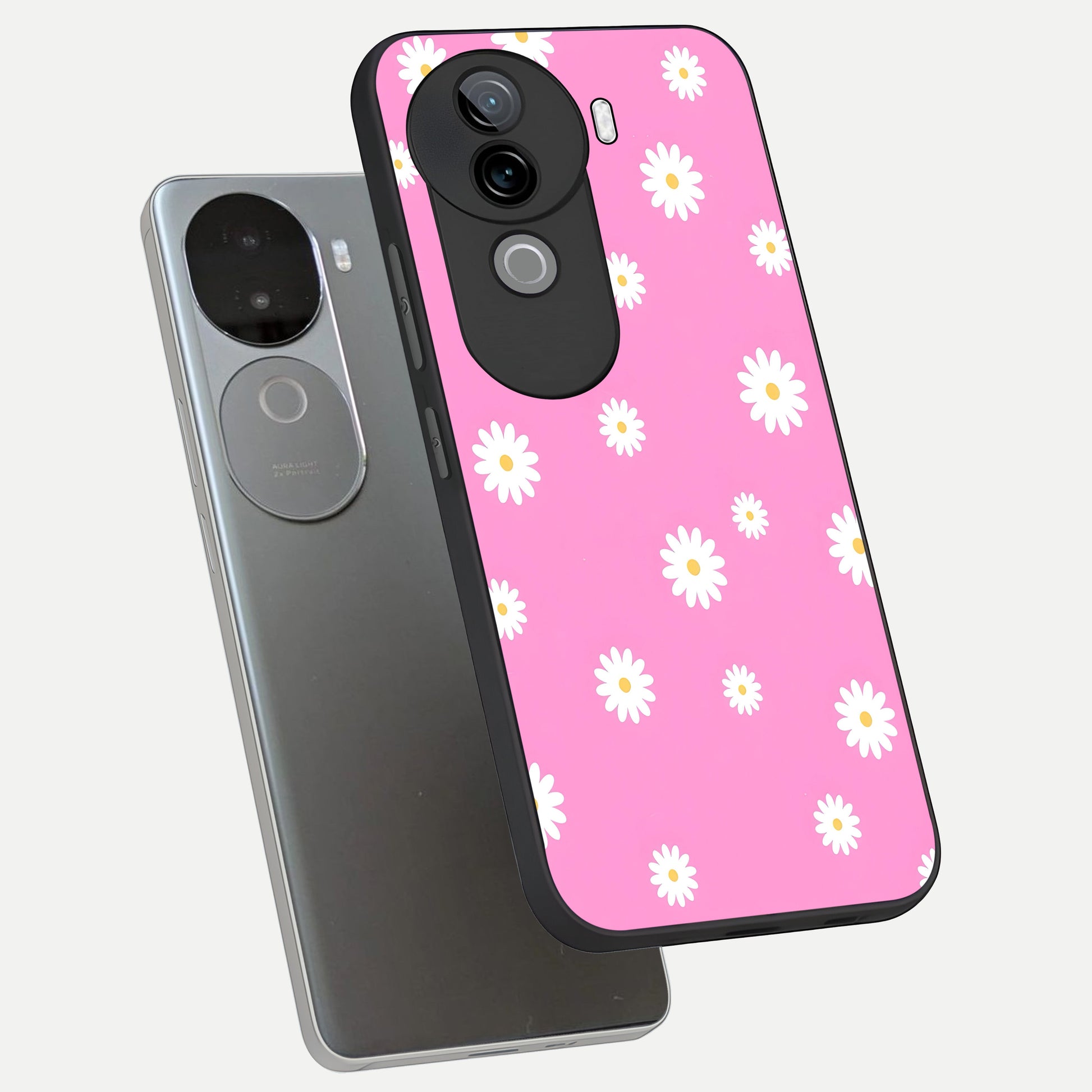  Bubblegum Daisy Pop phone case for iQOO Z9s showing premium glass back cover with detailed artwork