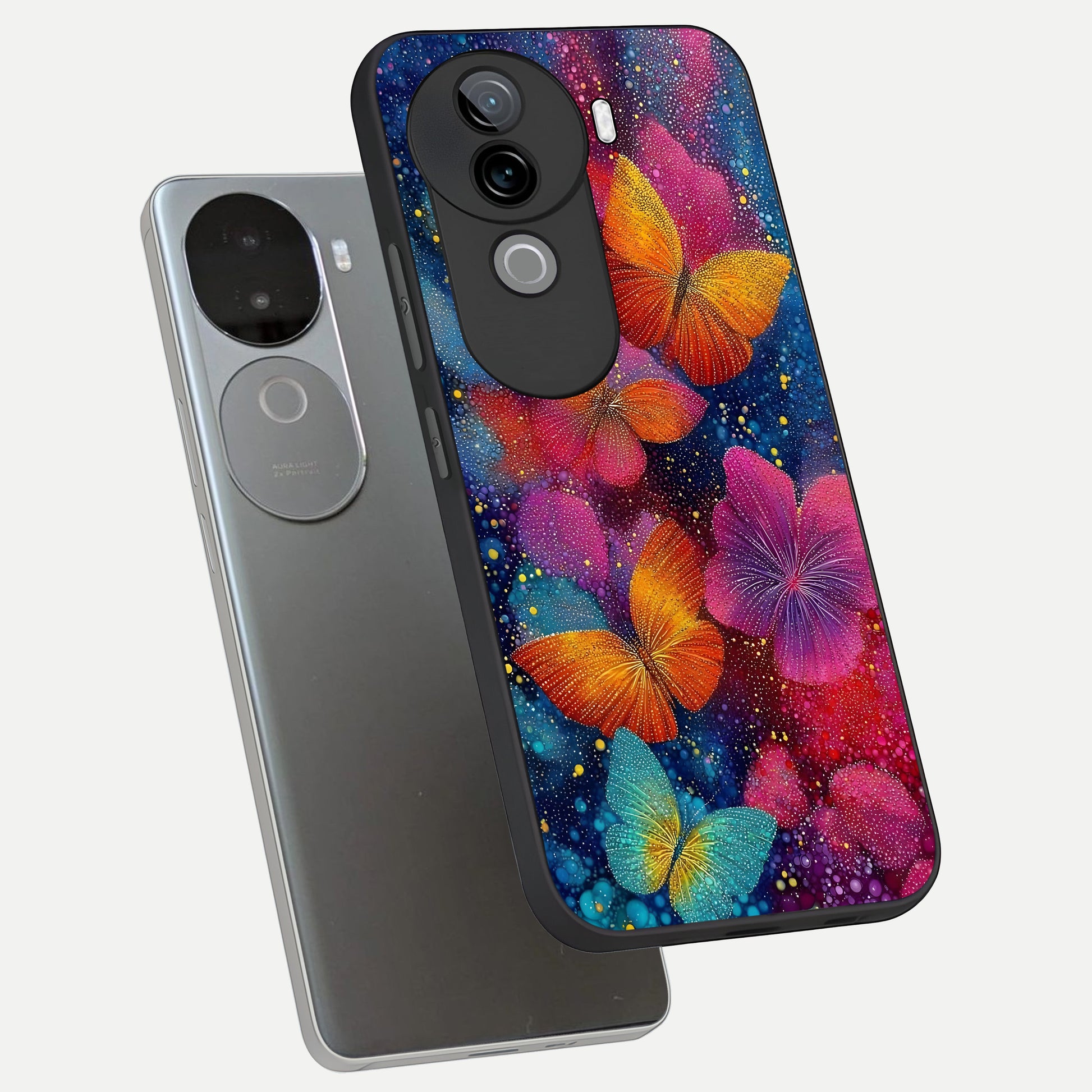  Butterfly Dream Mist phone case for iQOO Z9s showing premium glass back cover with detailed artwork
