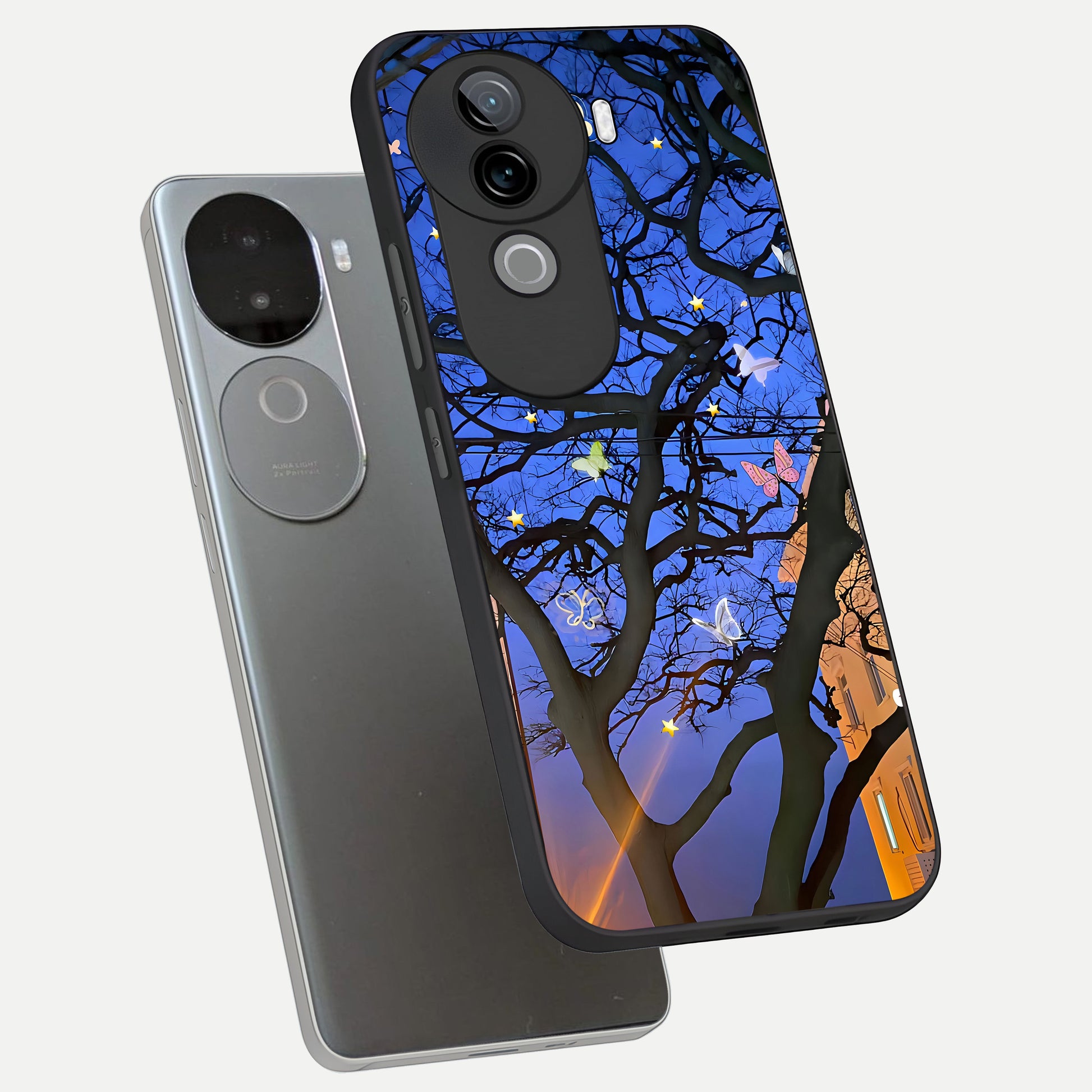  Butterfly Night Magic phone case for iQOO Z9s showing premium glass back cover with detailed artwork