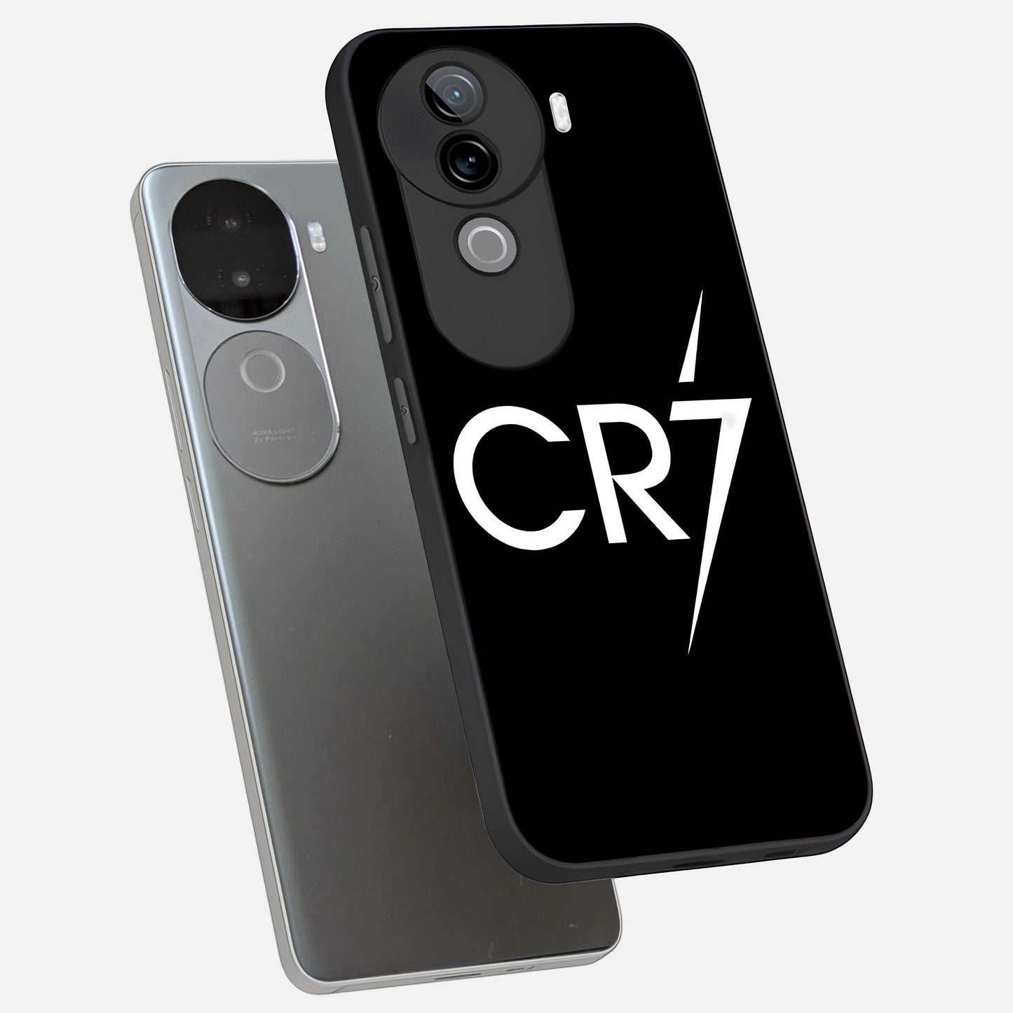  CR7 Elite Strike phone case for iQOO Z9s showing premium glass back cover with detailed artwork