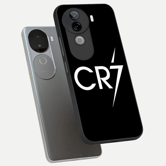  CR7 Elite Strike phone case for iQOO Z9s showing premium glass back cover with detailed artwork