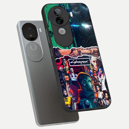  CYBERPUNK Legacy phone case for iQOO Z9s showing premium glass back cover with detailed artwork