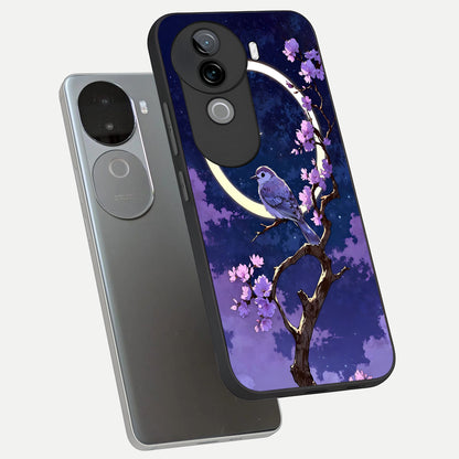  Celestial Bird Blossom phone case for iQOO Z9s showing premium glass back cover with detailed artwork