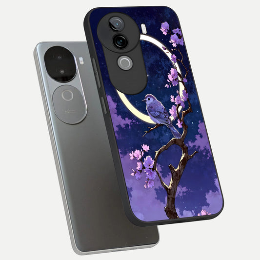  Celestial Bird Blossom phone case for iQOO Z9s showing premium glass back cover with detailed artwork