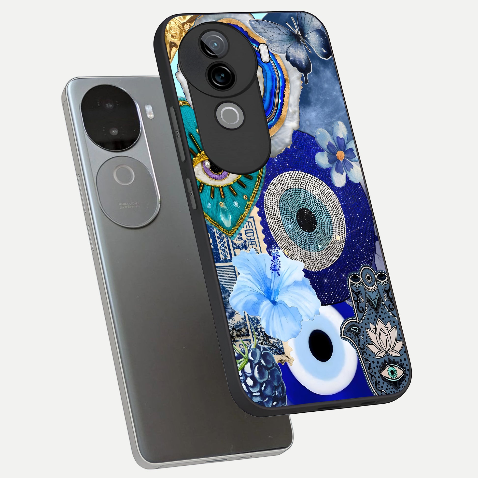  Celestial Blue Vision phone case for iQOO Z9s showing premium glass back cover with detailed artwork