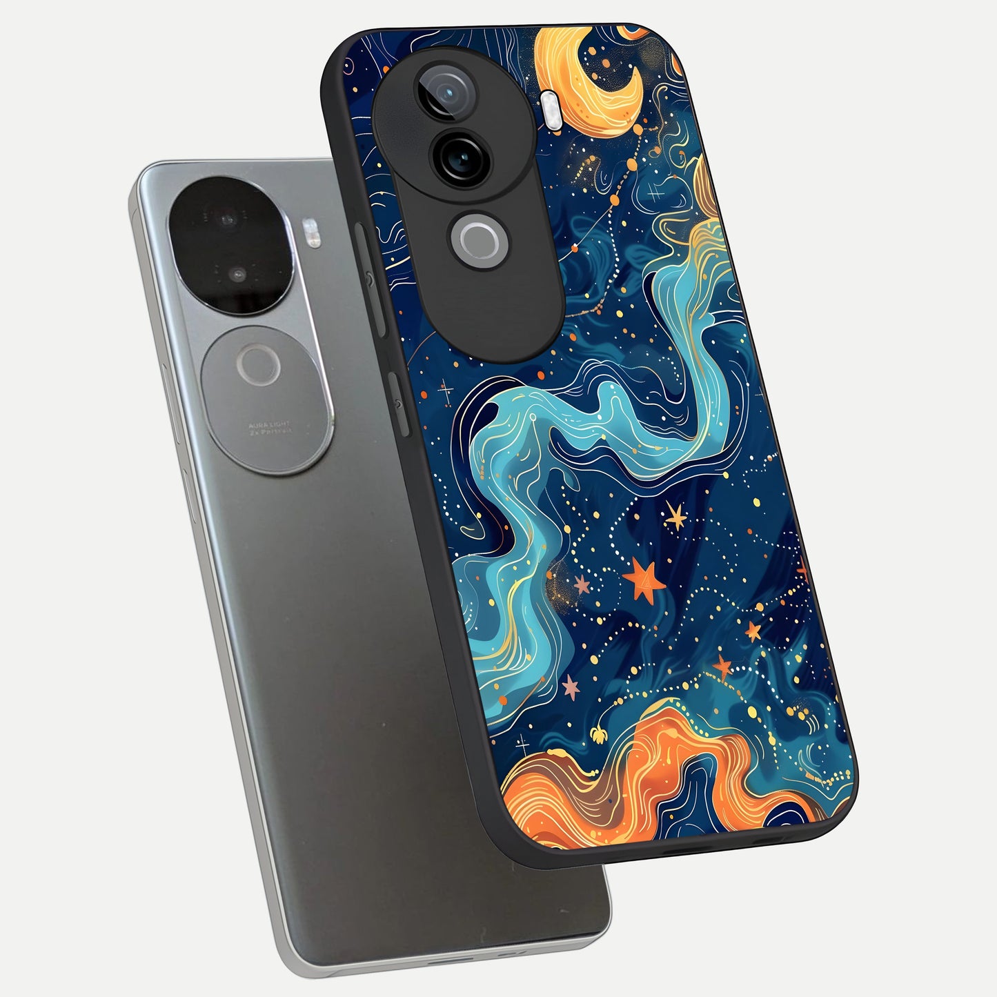  Celestial Dream Flow phone case for iQOO Z9s showing premium glass back cover with detailed artwork