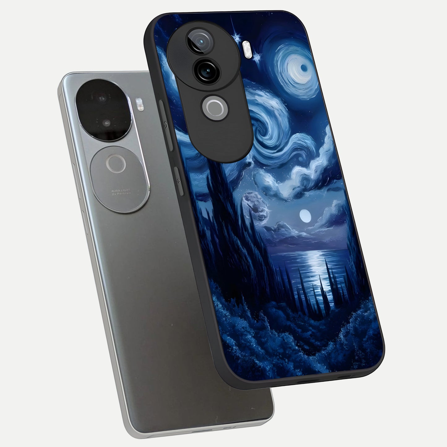  Celestial Dream Van Gogh phone case for iQOO Z9s showing premium glass back cover with detailed artwork