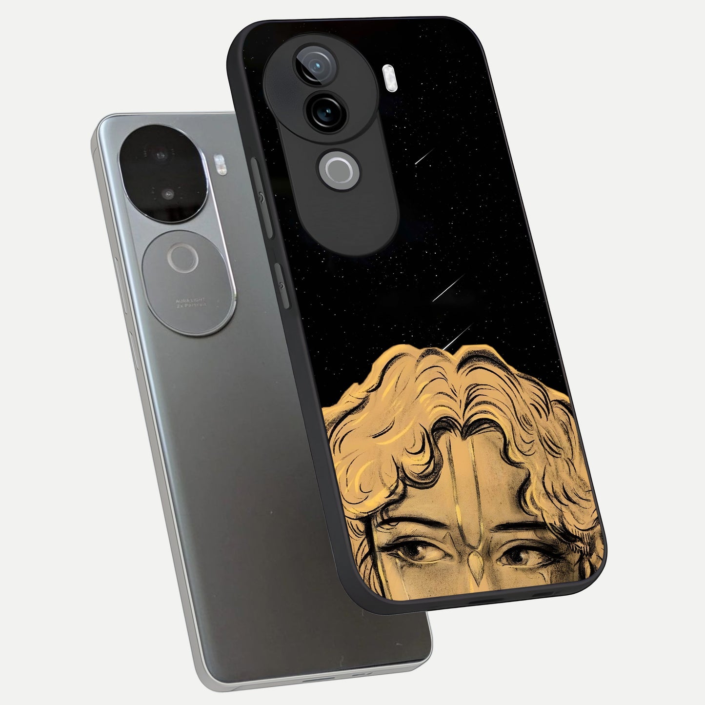 Celestial Gods Plan phone case for iQOO Z9s showing premium glass back cover with detailed artwork