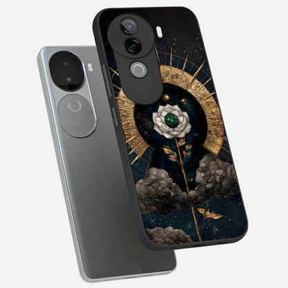  Celestial Lotus Morang phone case for iQOO Z9s showing premium glass back cover with detailed artwork