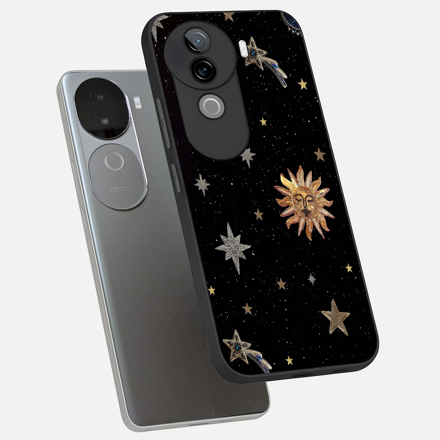  Celestial Moon With Stars phone case for iQOO Z9s showing premium glass back cover with detailed artwork