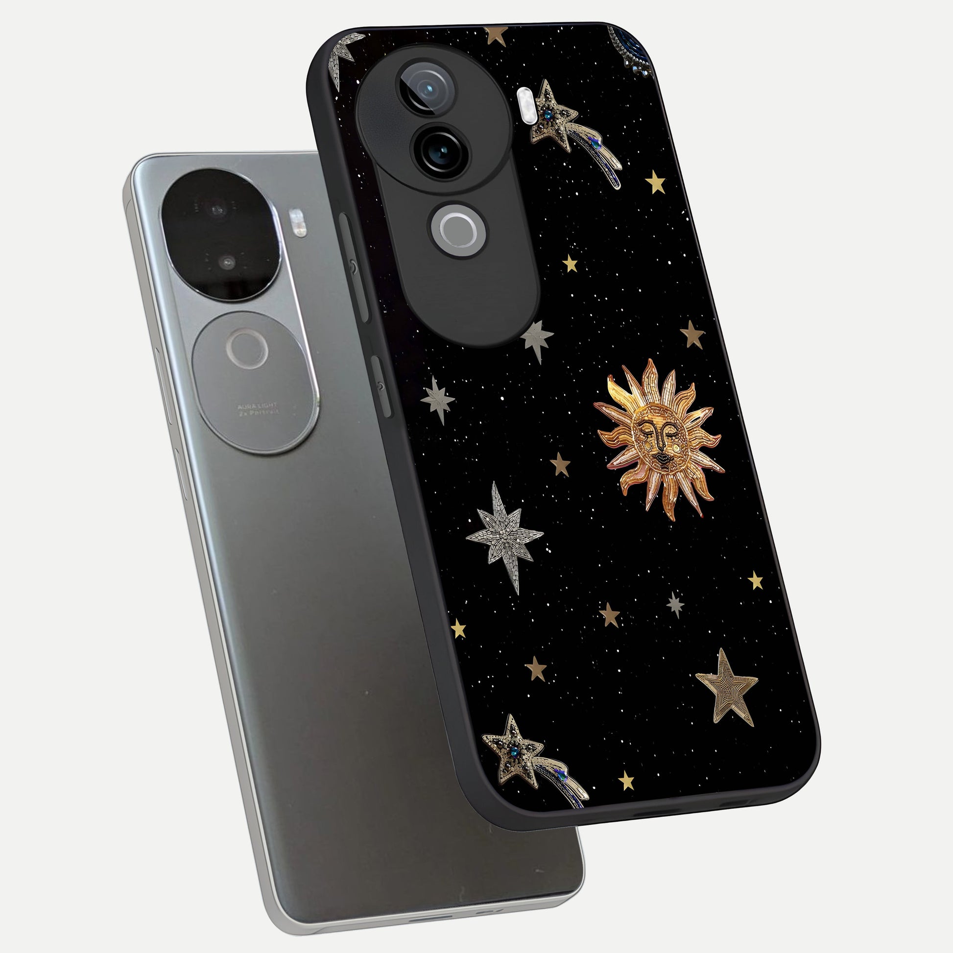  Celestial Moon With Stars phone case for iQOO Z9s showing premium glass back cover with detailed artwork