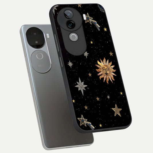  Celestial Moon With Stars phone case for iQOO Z9s showing premium glass back cover with detailed artwork